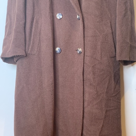 Les Copains || Brown Vintage Made in Italy Wool Textured Herringbone Coat L/XL - Picture 6 of 17